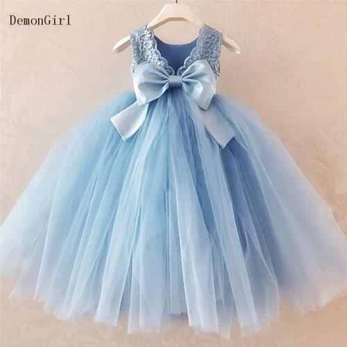 Custom Made Puffy Tulle Baby Girl Wedding Party Gowns Big Satin Bow Appliques Infant Princess Birthday Dress Photography