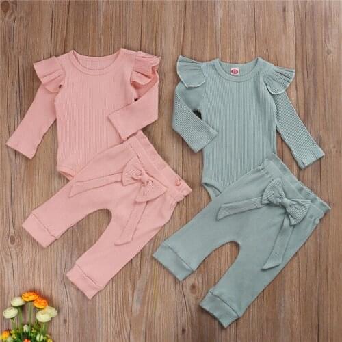 2PCS Set Newborn Baby Girls Clothing Set Tracksuit Romper Jumpsuit Tops Pants Cotton Outfits Clothes Set 0-24 Months