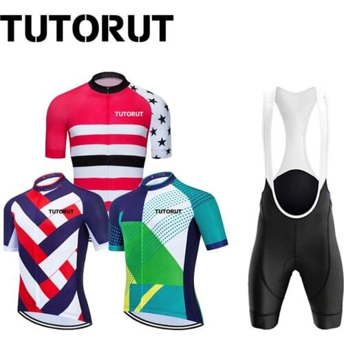 TUTORUT Summer Cycling Jersey Set Breathable MTB Bicycle Clothing Suit Road Bike Wear Shirt Mens Short Maillot With Pockets