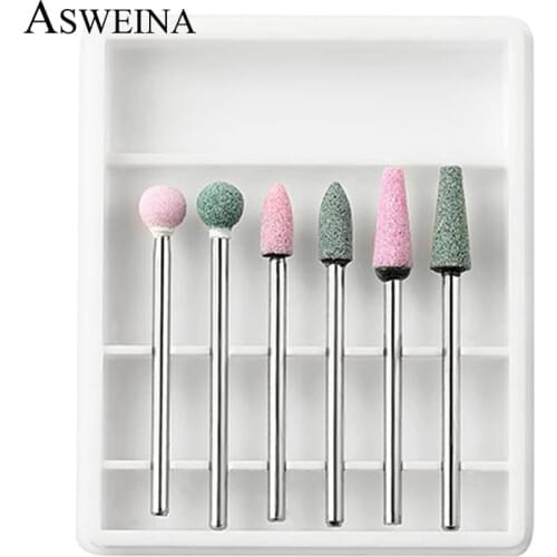 6pc Corundum Nail Drill Rotary Diamond Milling Cutter Stone Bit Electric Manicure Pedicure Burr Cuticle Remove Tool Accessories