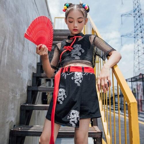 Summer Girls Jazz Dance Costumes Children National Tide Catwalk Chinese Style Hip Hop Dance Performance Streetwear Rave Clothes