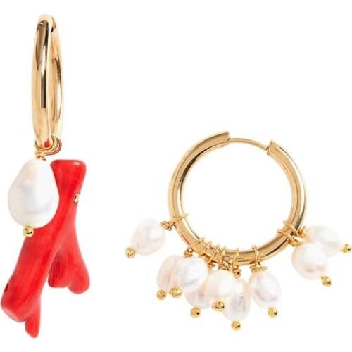 Red coral NEW GOLD HOOP FRESHWATER PEARLS EARRINGS FASHION JEWELRY EARRINGS WEDDING PARTY GIFTS FEMALE ACCESSORIES GOOD QUALITY