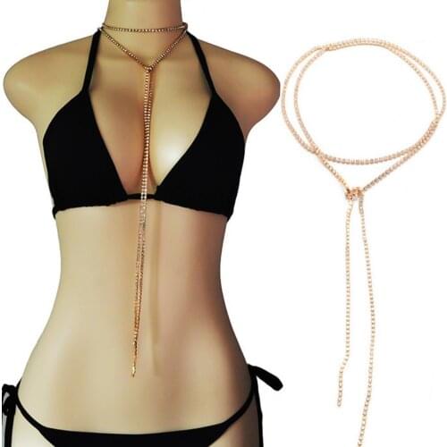 70% Hot Sell Necklace Rhinestone Inlaid Tie Up Women Long Shiny Choker Necklace Jewelry for Party