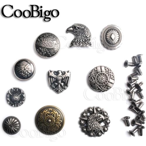 5 Sets Metal Studs Rivet Spikes Bracelet Punk Rock DIY Leather Craft Garment Shoe Bag Pets Collar Parts Flower Shield Eagle