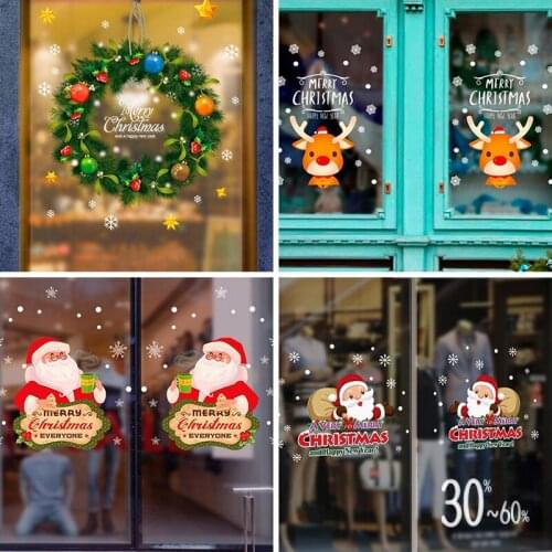Cute Elk Santa Claus Sticker Merry Christmas Wall Window Sticker Christmas Decorations for Home Navidad 2020 Happy New Year 2021
