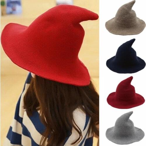 New Modern Witch Hat Woolen Girl Lady Made From Fashionable Sheep Wool Halloween Party Lady Girl Witch Hat