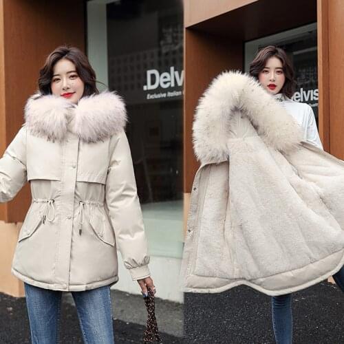 2021 Winter Women Fleece Parkas Jacket Casual Fur collar Windproof Thick Warm padded Coat Winter Female Outwear parkas coat
