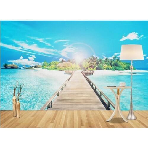 Custom 3d Mural Wallpaper Beautiful Maldives sea wooden bridge landscape TV background Wallpaper Mural Painting For Living Room
