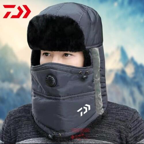 Daiwa Fishing Cap Winter Fur Warm Windproof Fishing Hat Men Women Lei Feng Cap Bomber Faux Fur Ear Flap Cap Ski Anti-snow Cap