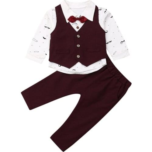 Toddler Kid Baby Boy Tuxedo Suit Shirt Waistcoat Pants Gentleman Kid Baby Boy Formal Clothes Suits