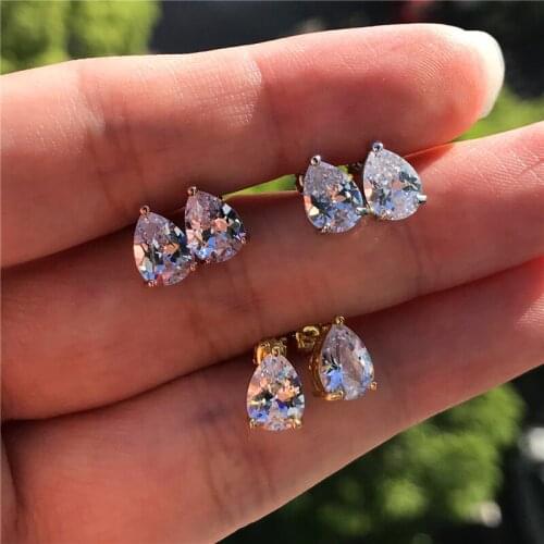 Water Drop Zircon Cute Small Stud Earrings Female White Crystal Stone Earrings Rose Gold Silver Color Wedding Earrings For Women