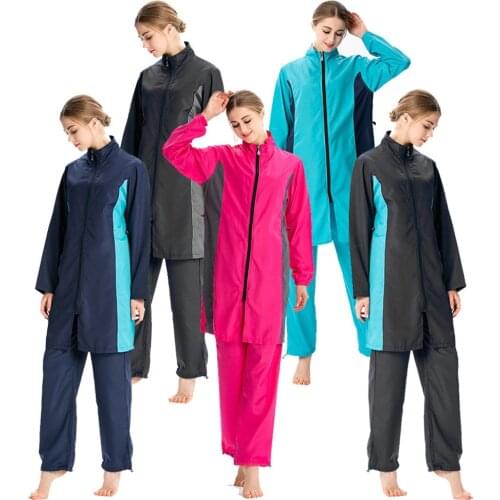 Women Sport Casual Swimwear Modesty Swimsuit Muslim Islamic Full Cover Beachwear Conservative Arab Bathing Suits 3PCS Burkini
