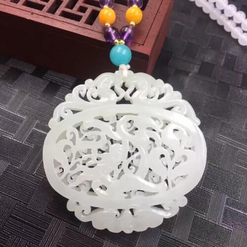 100% Genuine white jade pendant handmade Hollow carving flower women jadeite jade necklaces pendants jade jewelry
