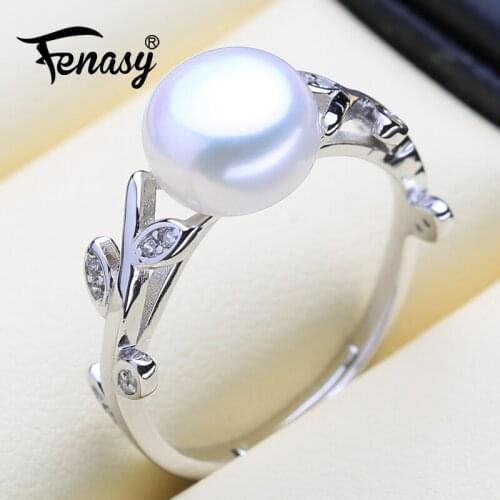 FENASY 925 Sterling Silver Ring Female Leaf Shape Natural Freshwater Pearl Rings For Women Fine Jewelry