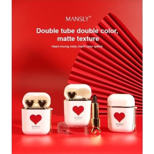 2PCS NEW Matte Lipstick Creative Heart-beating Earphone Lipstick Easy To Carry Showing White Complexion Not Easy To Fade TSLM1