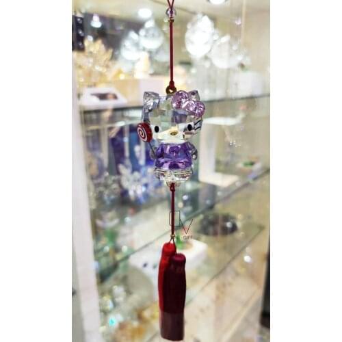2020 New Style Purple Crystal Lolly KT Cartoon Cat Hanging Decorative Carved Car Ornaments Christmas Gift for girl kids women