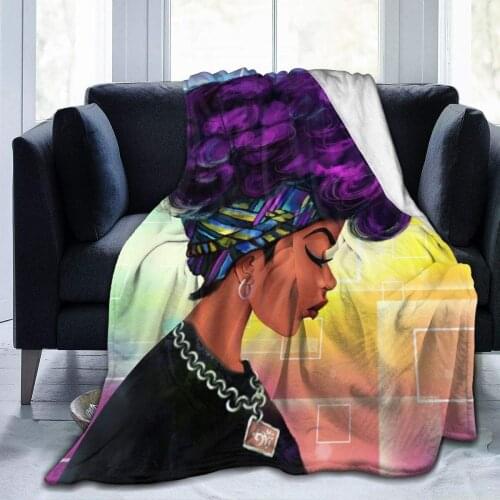 2021 African American Black Women With Purple Hair Throw Blanket Warm Ultra-Soft Micro Fleece Blanket For Bed Couch Living Room