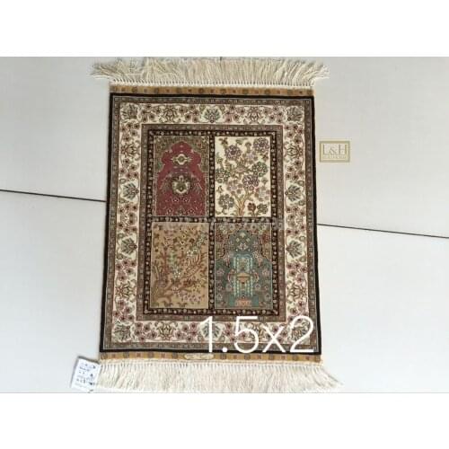 Free shipping 1.5'X2' 230 Line Handmade Silk Oriental Persian Rug hand Knotted silk carpet small persian rug