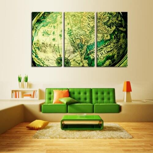 Unframed 3 Panels Blue map Modern Home Wall Decor Canvas Picture Art HD Print Painting On Canvas for living room gift