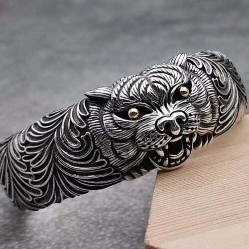 925 silver web celebrity lion head bracelet tiger head bracelet exaggerated bracelet aggressive beast skin bracelet