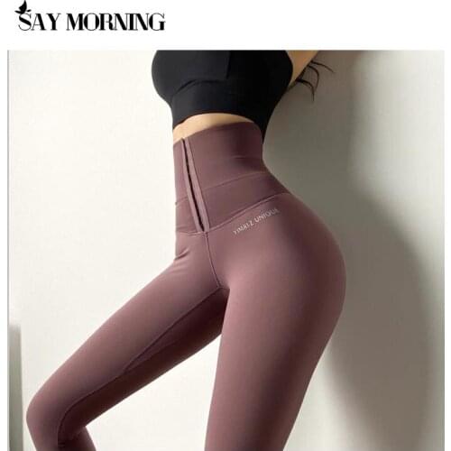 SAY MORNING High-waisted Breasted Abdomen Fitness Pants Womens Yoga Pants Outer Wear Tight Stretch Running Pants New 2021