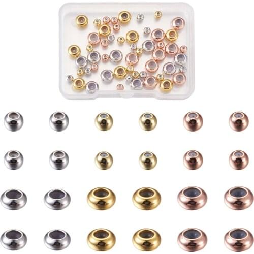 1 Box 304 Stainless Steel Brass Beads Rondelle with Rubber Inside Stopper Beads Supplies for Jewelry Making Bracelets Necklaces