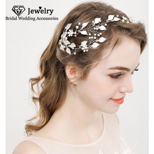 CC Hairbands Wedding Hair Accessories for Women Bridal Headdress Engagement Jewelry Leaf Shape Hairwear 100% Handmade Gift HS113