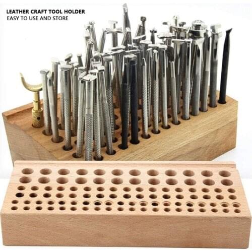 46/98 holes Pine Wooden Leathercraft Rack Stand DIY Tamping Punching Tools Holder Organizer Storing Leather Tool Storage Box