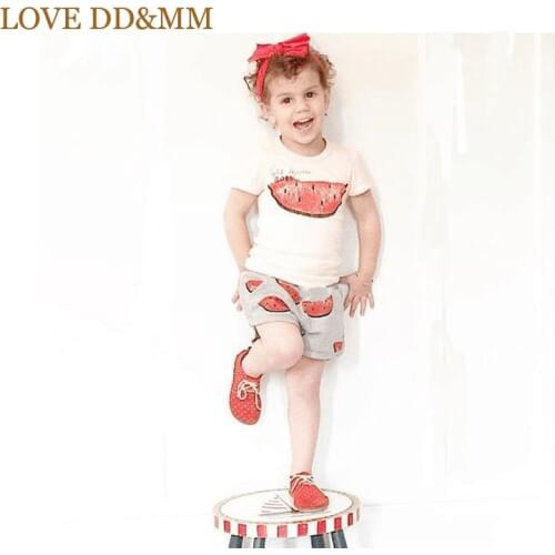 LOVE DD&MM Kids Clothes New Watermelon Pattern Cotton Suit Casual White T-shirt + Gray Shorts Girls Clothing Sets