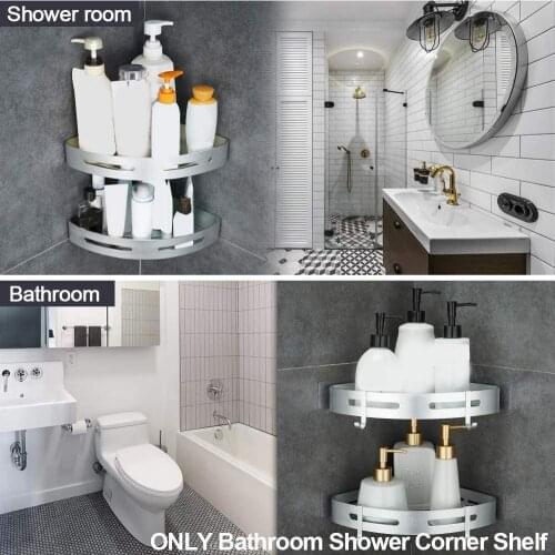 2 Layers Corner Shower Shelf Bathroom Shampoo Shower Holder Free Tripod Kitchen Kitchen Storage Rack Stand Corner Shelf Pun P5W7