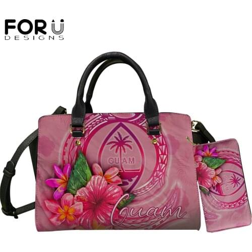 FORUDESIGNS Luxury Design Women Handbag&Wallet Guan Tribal Polynesian Hibiscus Plumeria Print Ladies Casual Shoulder Bolsa Femme