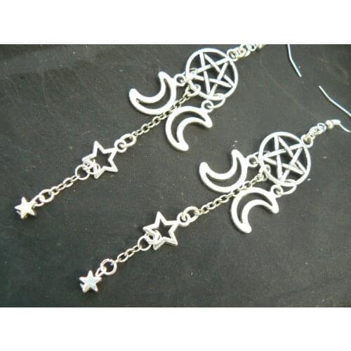 Pentagram earrings Triple moon earrings pentacle earringa star earrings