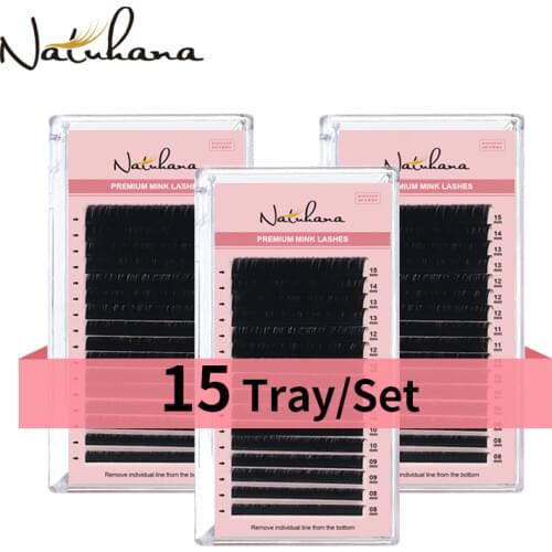 NATUHANA 15Cases/Lot 8-15mm Mix Soft Fake Eyelash Extension Natural Cilia Synthetic Lash Individual Mink Eyelashes Makeup Cilios