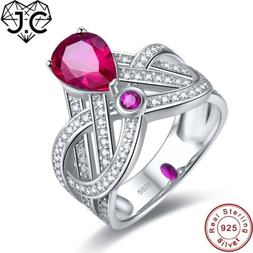 J.C White Topaz Ruby Solid 925 Sterling Silver Ring Size 6 7 8 9 Wedding Band For Women Fine Jewelry