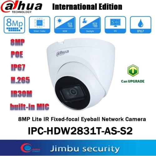 Dahua Original IP Camera security Camera 8MP IPC-HDW2831T-AS POE MIC Card Slot H.265 IR 30m IVS Onvif IP67 Starlight Camera