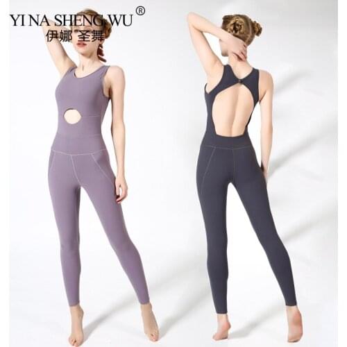 Naked Feeling Beauty Back Yoga Jumpsuits Fitness Leggings Clothing High Stretch Trainning Suits Sportswear With Pads Yoga Sets
