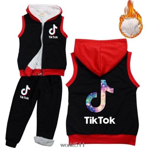 Tik Tok Girl Clothing Sets For Russia Winter Hooded Warm Vest Jacket + Warm Top Cotton Pants 2 Pieces Clothes Cotton Vest