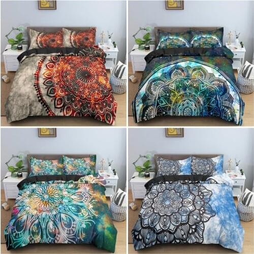 3D Psychedelic Bedding Set Mandala Duvet Cover Set Flower Pattern Comforter Cover With Pillowcase King Queen Size Bedclothes