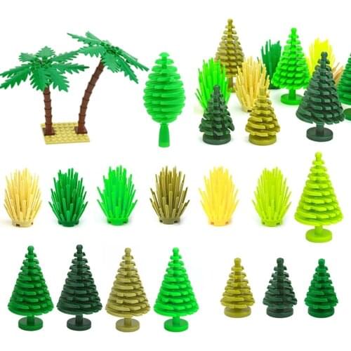 MOC Plants Accessories Bricks 3471 2435 6064 City House Trees Pine Prickly Bush Green Grass Military Building Bricks Toys