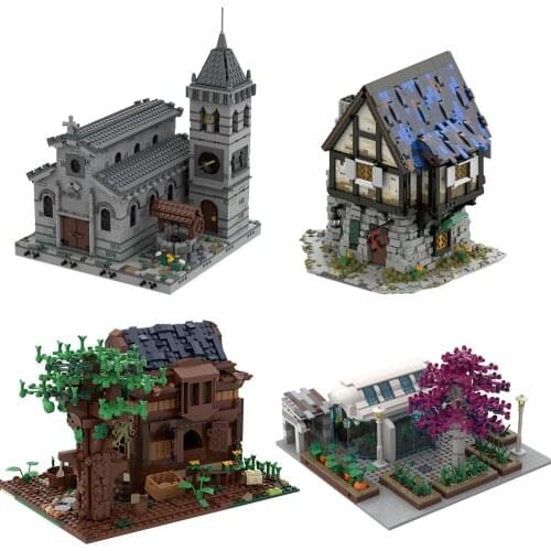 MOC Retro Medieval Smithy Architecture City Street Scene Building Blocks Modular Construction Block Model Gift For children