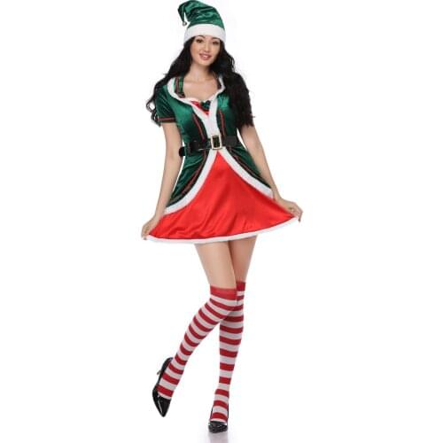 Elf Costume Womens Ladies Adult Christmas Fancy Dress Xmas Santa Helper Outfit M--XL SM3330