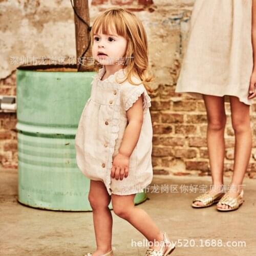 Baby Girl Lace Newborn Bodysuit Romper European And American Style Climbing Sleeveless Single Breasted Linen Cotton Jumpsuit