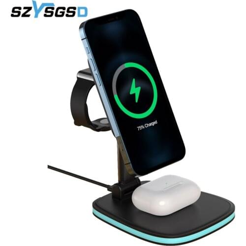 3 in 1 Magnetic Wireless Charger 15W Fast Charging Station for Magnet iPhone 12 pro Max Chargers for Apple Watch 6 Airpods pro