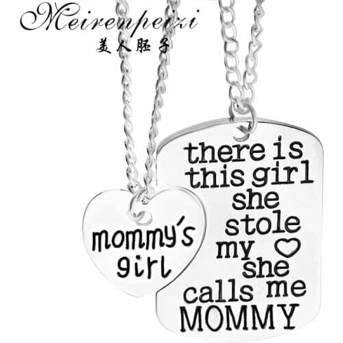 Cute Heart Good Luck Family Design Fashion Women Charming Crystal Chain Necklace Mommy & Daddy Letter Necklace For Family Gift