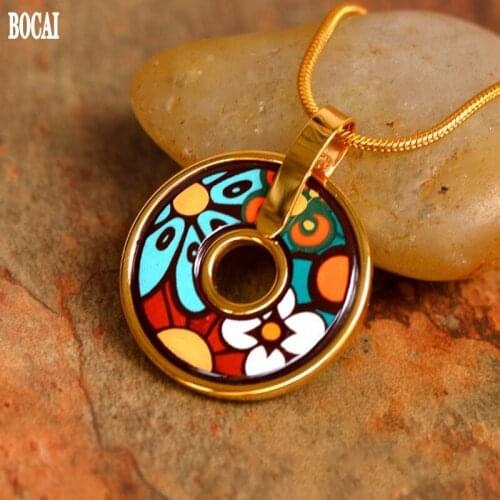 2020 Fashion new necklace female enamel color jewelry enamel color safety button pendant woman pendant with chain Titanium steel