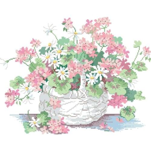 Flowers in basket cross stitch package 18ct 14ct 11ct cloth cotton silk thread embroidery DIY handmade needlework