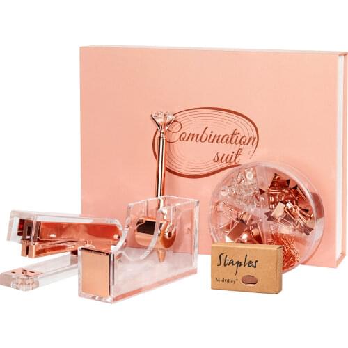 Desktop Office Supplies Set Rose Gold Acrylic Office Stationery Desk Organizer Accessories For Woman