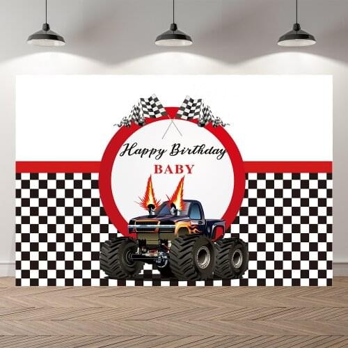Neoback Racing Car Game Newborn Baby Shower Boy 1st Birthday Backdrop Black White Custom photography Background Photophocall