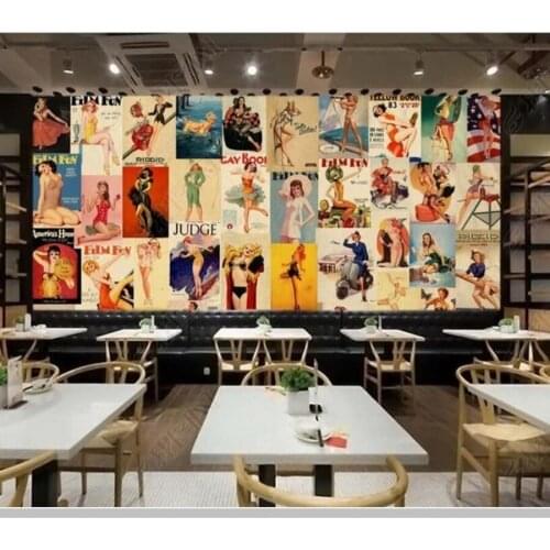 Nostalgic retro European and American sexy beauty poster bar KTV background wall 3d wallpaper mural home decor Papel De Parede