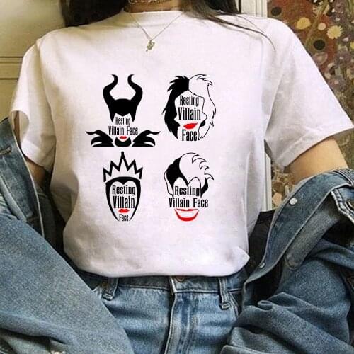 New Disney Villain Bad Girl Womens Funny Print Cartoon Casual O-neck Short Sleeve Fashion Oversize Femme Tees Aesthetic Clothes
